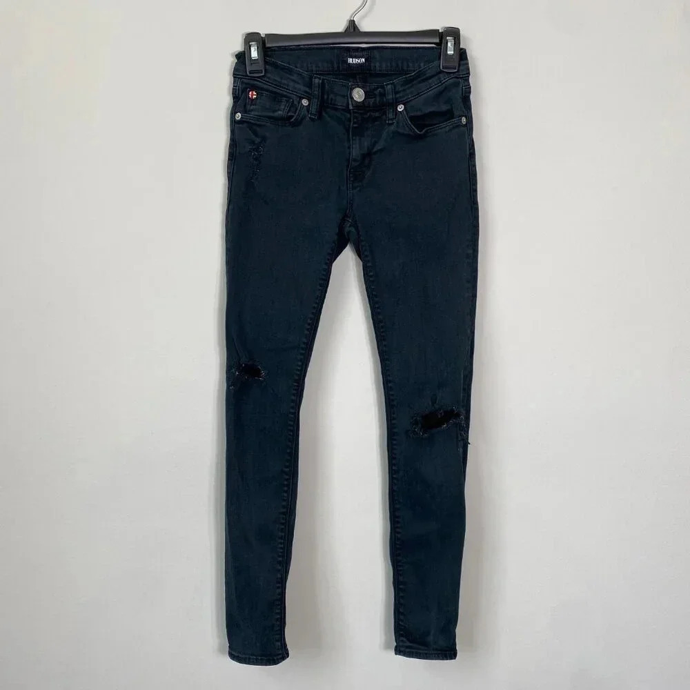 Hudson Womens 25 Krista Low-Rise Super Skinny Ankle Distressed Denim Jeans Black - Picture 4 of 16